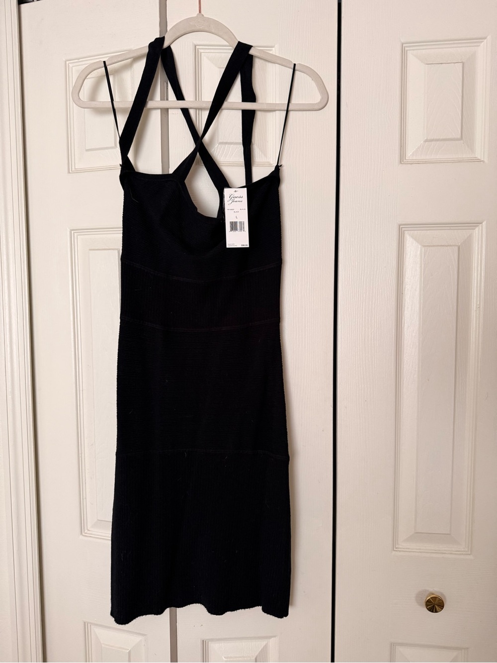 Guess Black Ribbed Mini Dress with Crisscross Straps